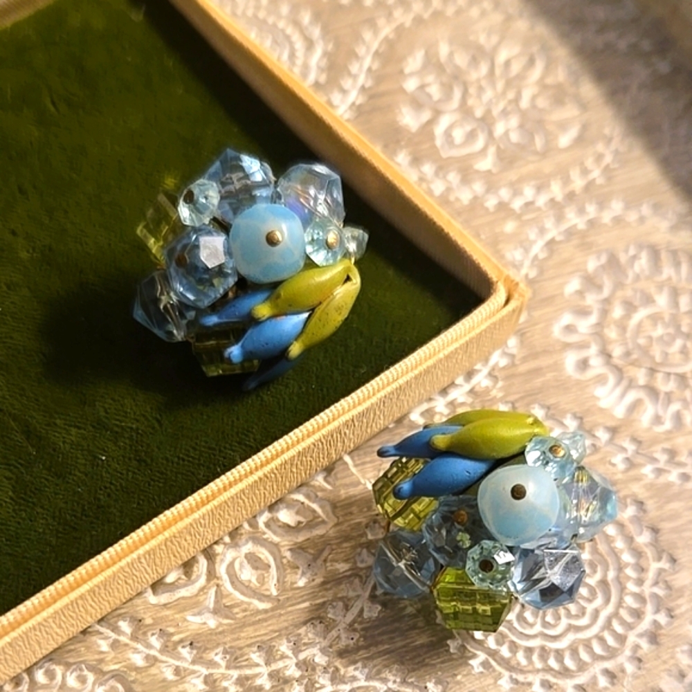 Vintage Beaded Cluster Earrings made in West Germany